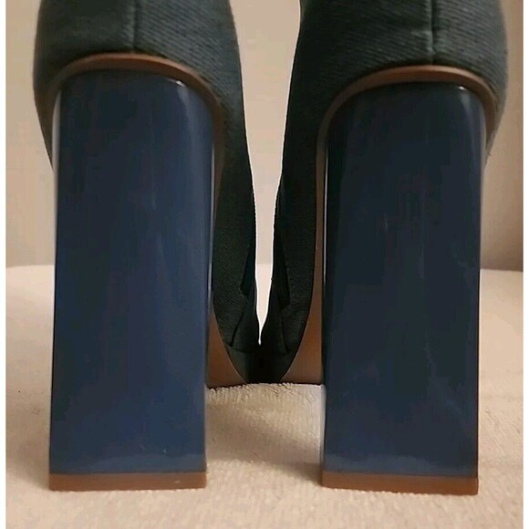 Cape Robbin Trudy Boot Size 8 1/2 Blue Denim Chunky Heel Mid-calf Square Toe Zip - Picture 4 of 13
